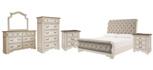 Realyn King Sleigh Bed with Mirrored Dresser, Chest and 2 Nightstands at Cloud 9 Mattress & Furniture furniture, home furnishing, home decor