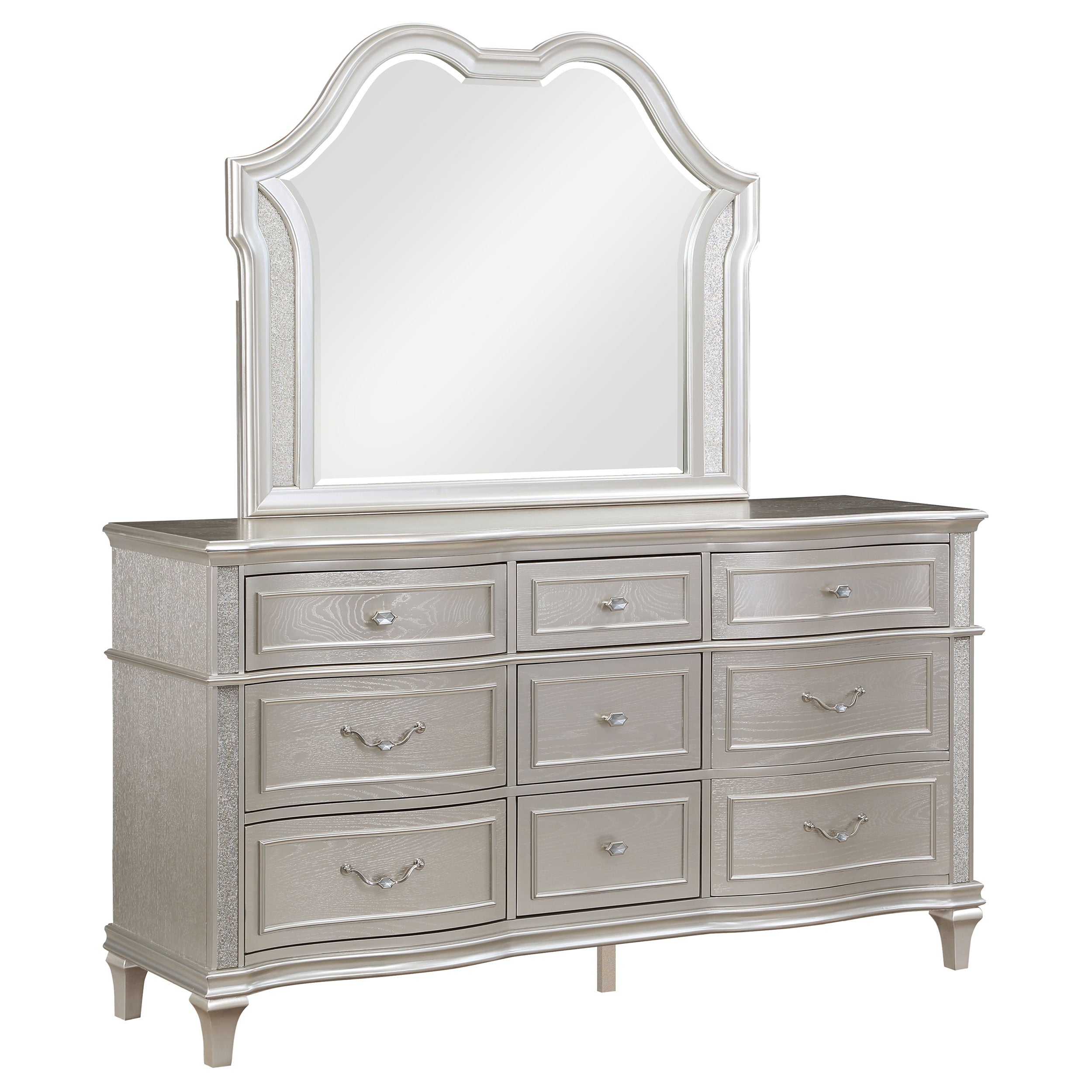 silver dresser with mirror Evangeline 9-drawer Dresser with Mirror Silver Oak