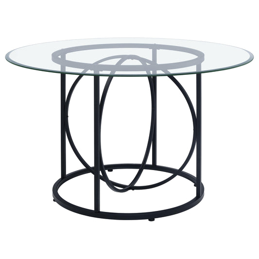 Levy 48-inch Round Glass Top Dining Table Matte Black