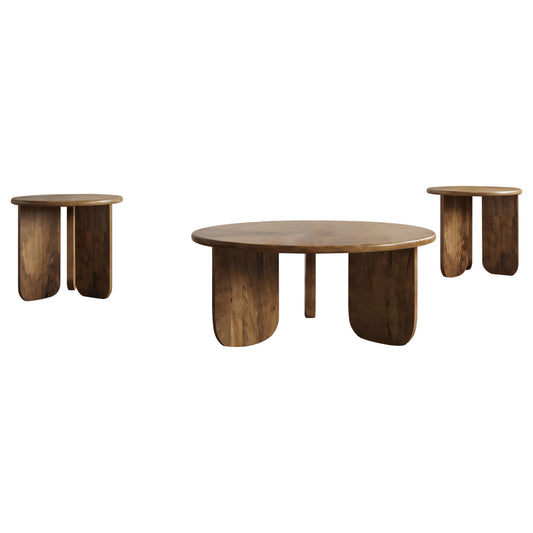 Dale 3-Piece Round Mango Wood Coffee and End Table Set Honey Mango