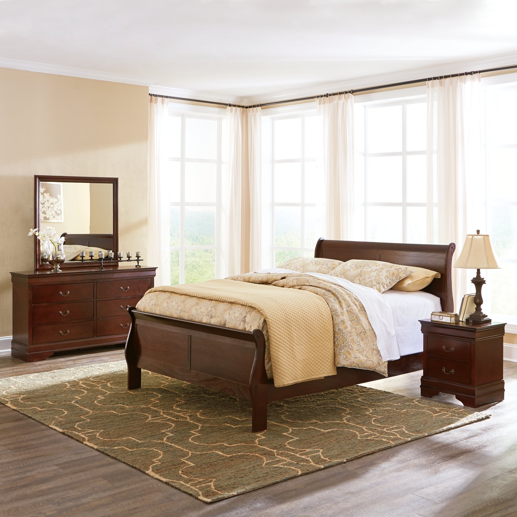 Alisdair Queen Sleigh Bed with 2 Nightstands Cloud 9 Mattress & Furniture
