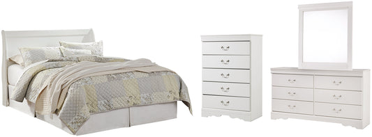 Anarasia Queen Sleigh Headboard with Mirrored Dresser and Chest Cloud 9 Mattress & Furniture
