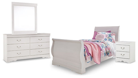 Anarasia Twin Sleigh Bed with Mirrored Dresser and Nightstand Cloud 9 Mattress & Furniture