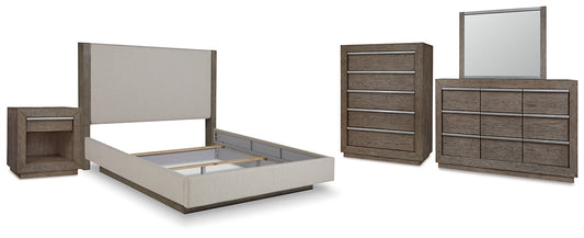 Anibecca California King Upholstered Bed with Mirrored Dresser, Chest and Nightstand Cloud 9 Mattress & Furniture