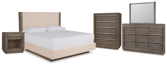 Anibecca King Upholstered Bed with Mirrored Dresser, Chest and Nightstand Cloud 9 Mattress & Furniture