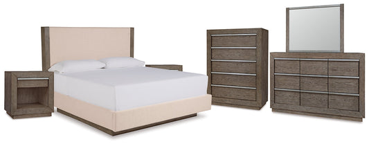 Anibecca Queen Upholstered Panel Bed with Mirrored Dresser, Chest and 2 Nightstands Cloud 9 Mattress & Furniture
