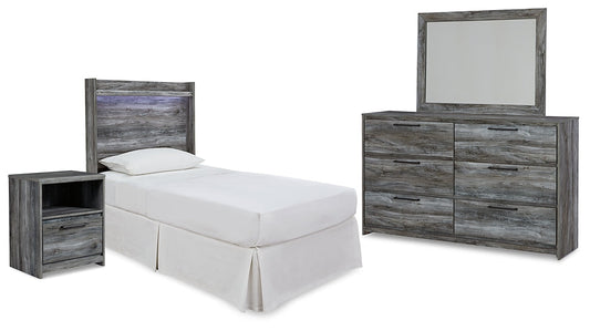 Baystorm Twin Panel Headboard with Mirrored Dresser and Nightstand Cloud 9 Mattress & Furniture