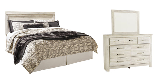Bellaby Queen Panel Headboard with Mirrored Dresser Cloud 9 Mattress & Furniture