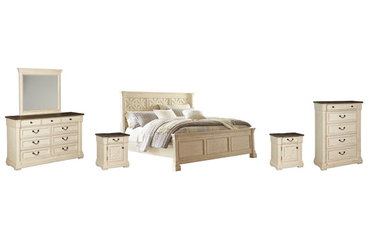Bolanburg California King Panel Bed with Mirrored Dresser, Chest and 2 Nightstands Cloud 9 Mattress & Furniture