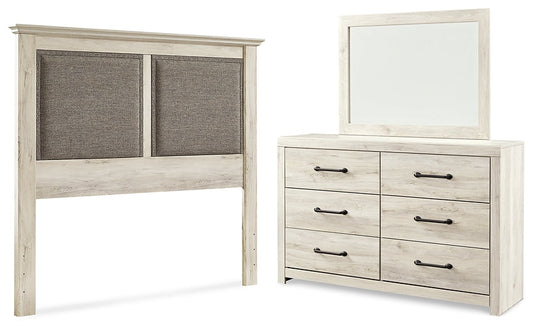 Cambeck King/California King Upholstered Panel Headboard with Mirrored Dresser Cloud 9 Mattress & Furniture