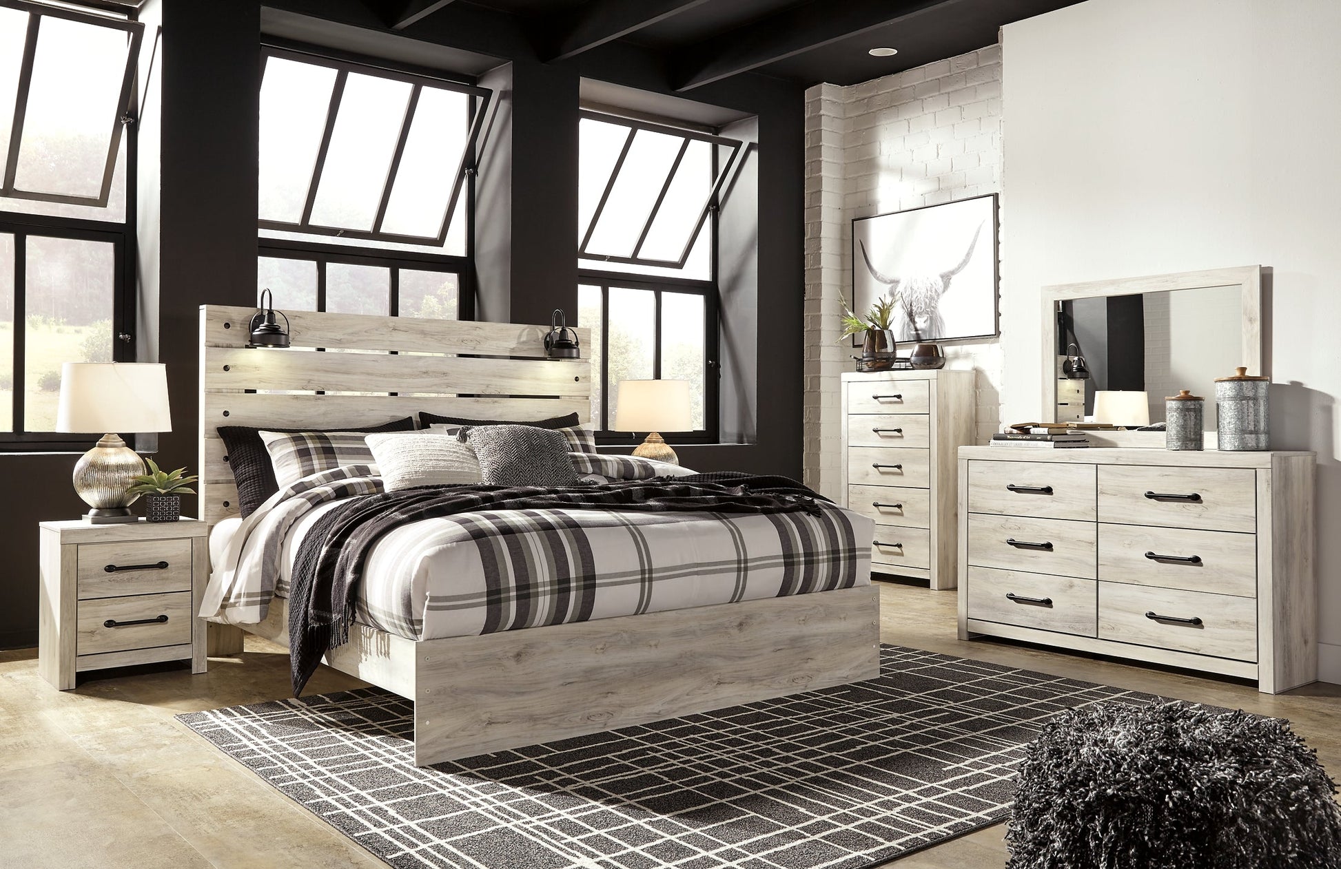 Cambeck Queen Panel Bed with Mirrored Dresser, Chest and Nightstand Cloud 9 Mattress & Furniture