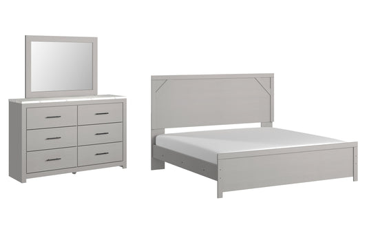 Cottonburg King Panel Bed with Mirrored Dresser Cloud 9 Mattress & Furniture