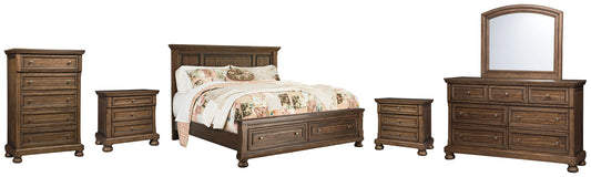 Flynnter Queen Panel Bed with 2 Storage Drawers with Mirrored Dresser, Chest and 2 Nightstands at Cloud 9 Mattress & Furniture furniture, home furnishing, home decor