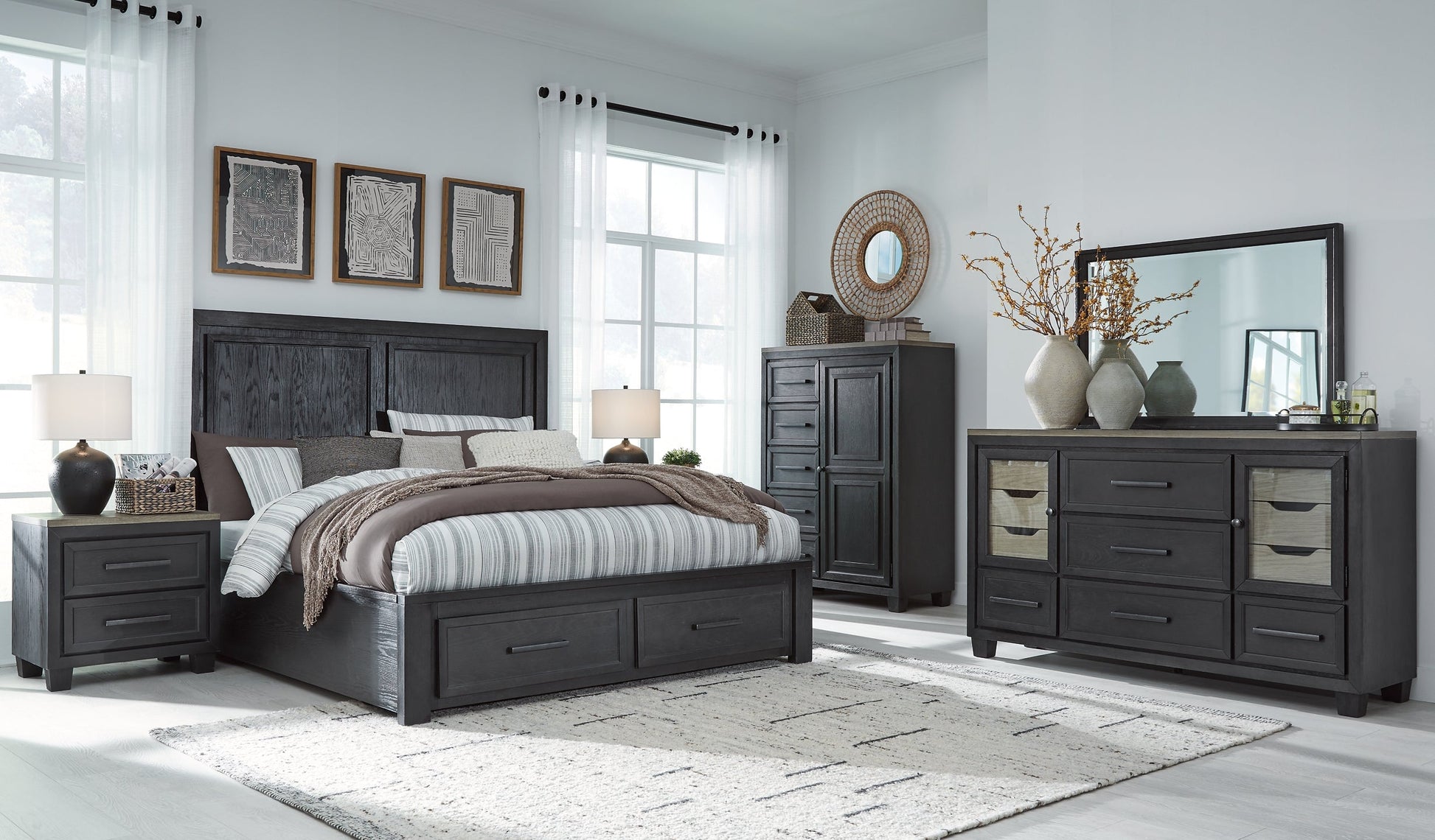 Foyland Queen Panel Storage Bed with Mirrored Dresser, Chest and 2 Nightstands at Cloud 9 Mattress & Furniture furniture, home furnishing, home decor