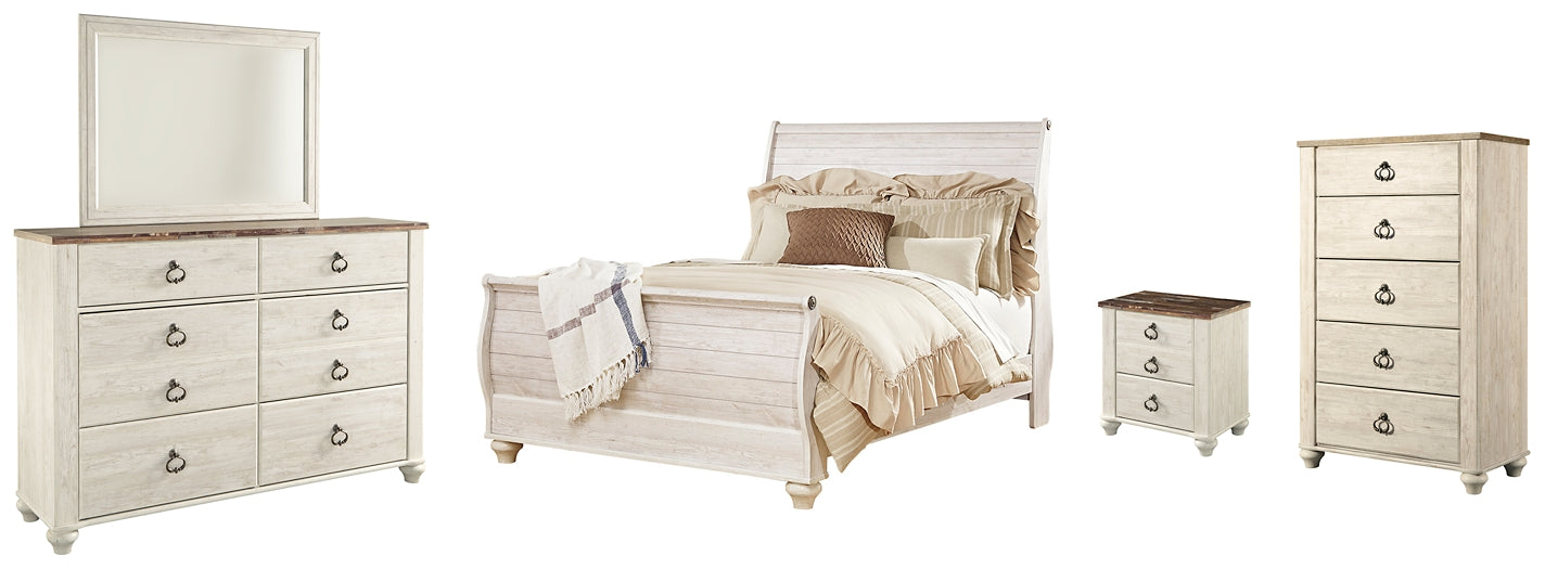 Willowton Queen Sleigh Bed with Mirrored Dresser, Chest and Nightstand at Cloud 9 Mattress & Furniture furniture, home furnishing, home decor