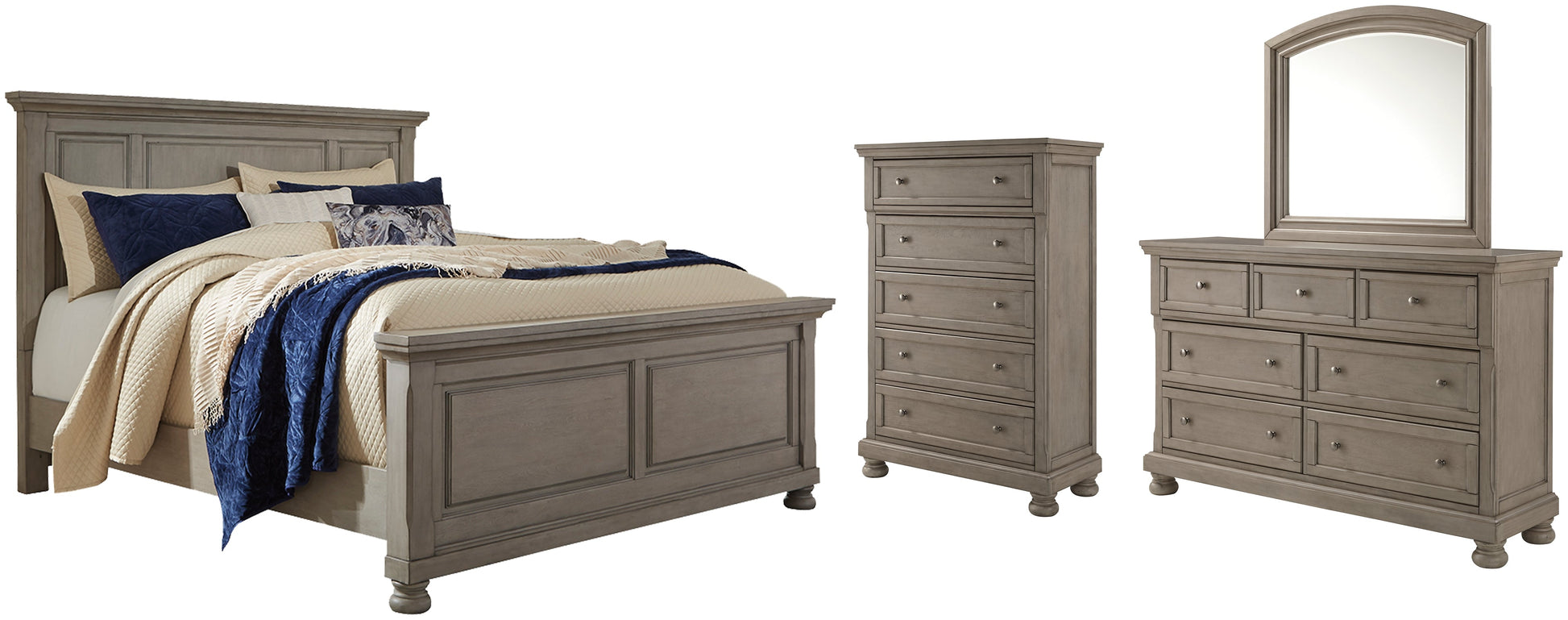 Lettner California King Panel Bed with Mirrored Dresser and Chest at Cloud 9 Mattress & Furniture furniture, home furnishing, home decor