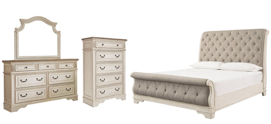 Realyn King Sleigh Bed with Mirrored Dresser and Chest at Cloud 9 Mattress & Furniture furniture, home furnishing, home decor