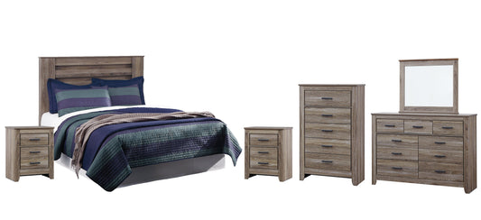Zelen Queen/Full Panel Headboard with Mirrored Dresser, Chest and 2 Nightstands at Cloud 9 Mattress & Furniture furniture, home furnishing, home decor