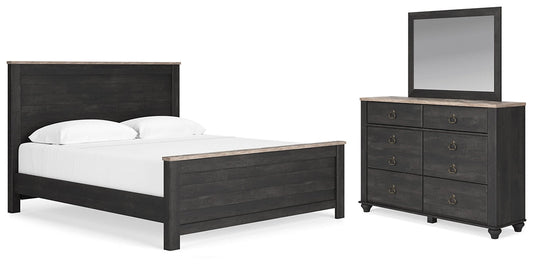 Nanforth King Panel Bed with Mirrored Dresser at Cloud 9 Mattress & Furniture furniture, home furnishing, home decor