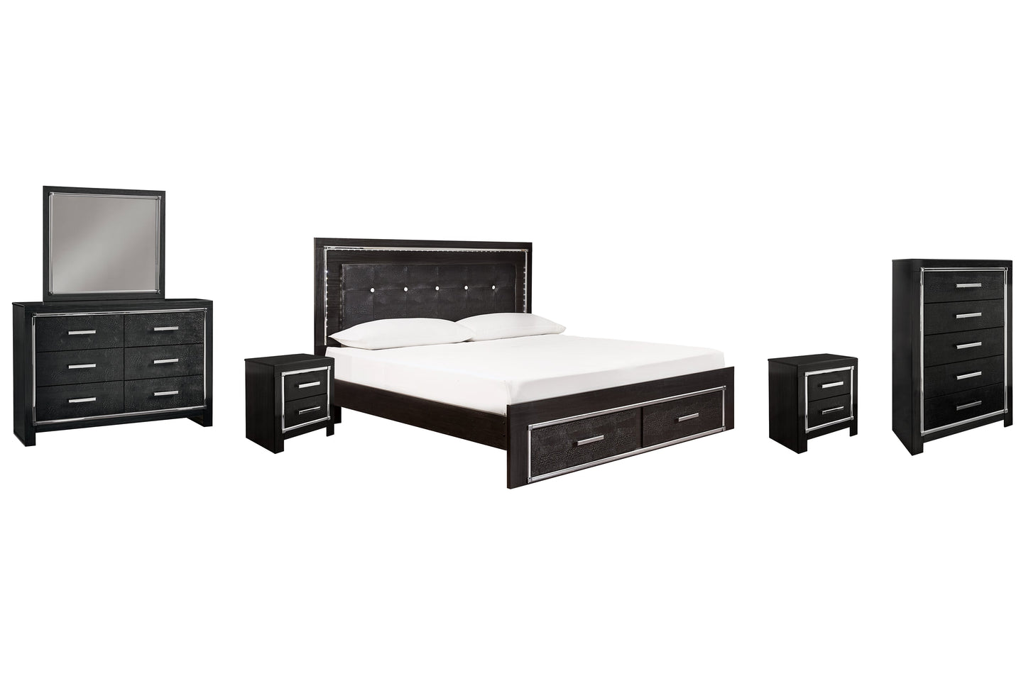 Kaydell King Panel Bed with Storage with Mirrored Dresser, Chest and 2 Nightstands at Cloud 9 Mattress & Furniture furniture, home furnishing, home decor
