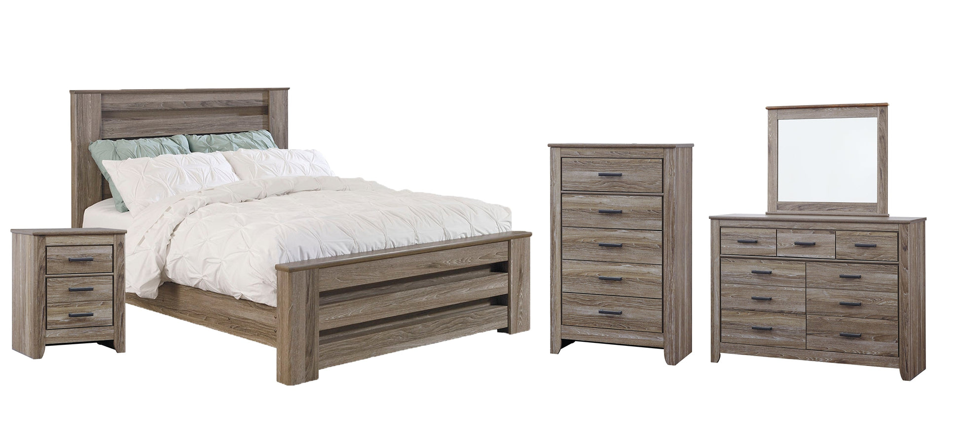 Zelen Queen Panel Bed with Mirrored Dresser, Chest and Nightstand at Cloud 9 Mattress & Furniture furniture, home furnishing, home decor