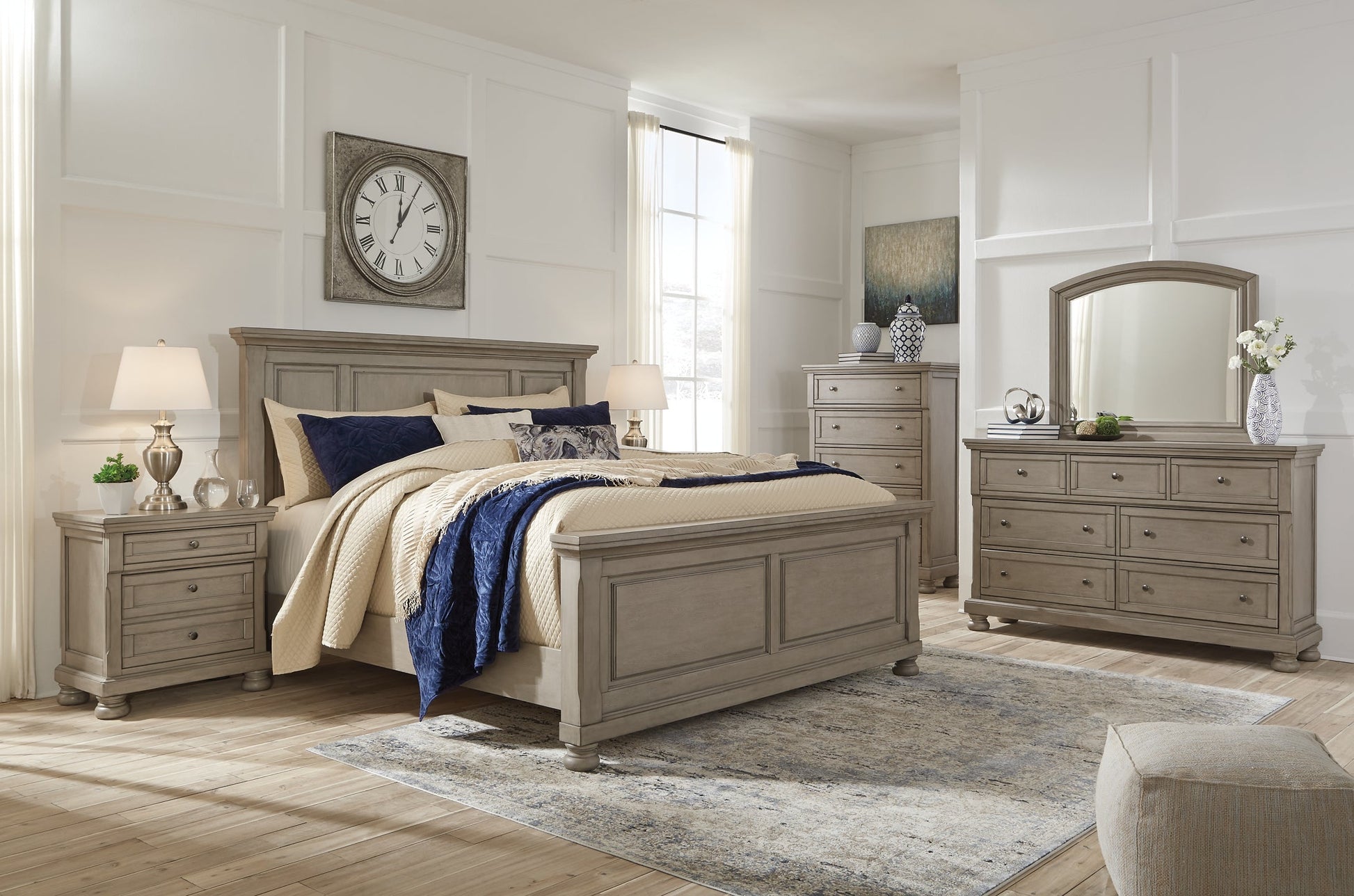 Lettner Queen Panel Bed with Mirrored Dresser, Chest and Nightstand at Cloud 9 Mattress & Furniture furniture, home furnishing, home decor