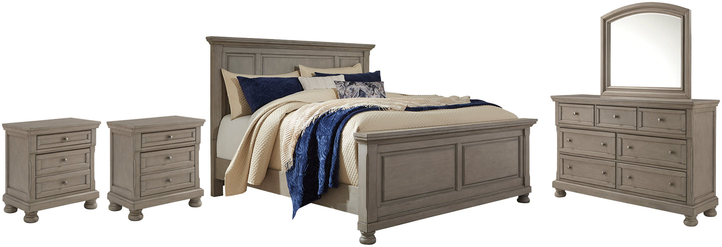 Lettner California King Panel Bed with Mirrored Dresser and 2 Nightstands at Cloud 9 Mattress & Furniture furniture, home furnishing, home decor