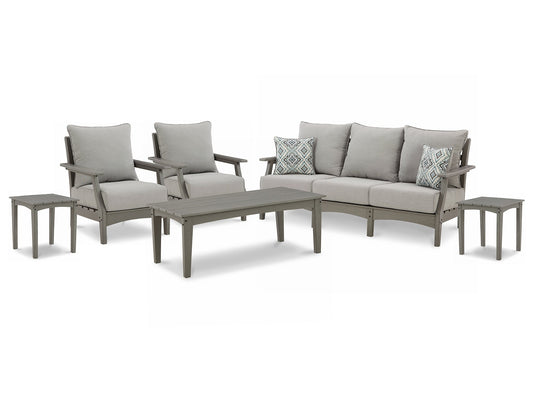 Visola Outdoor Sofa and  2 Lounge Chairs with Coffee Table and 2 End Tables at Cloud 9 Mattress & Furniture furniture, home furnishing, home decor