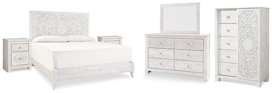Paxberry King Panel Bed with Mirrored Dresser, Chest and 2 Nightstands at Cloud 9 Mattress & Furniture furniture, home furnishing, home decor