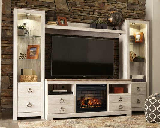 Willowton 4-Piece Entertainment Center with Electric Fireplace at Cloud 9 Mattress & Furniture furniture, home furnishing, home decor