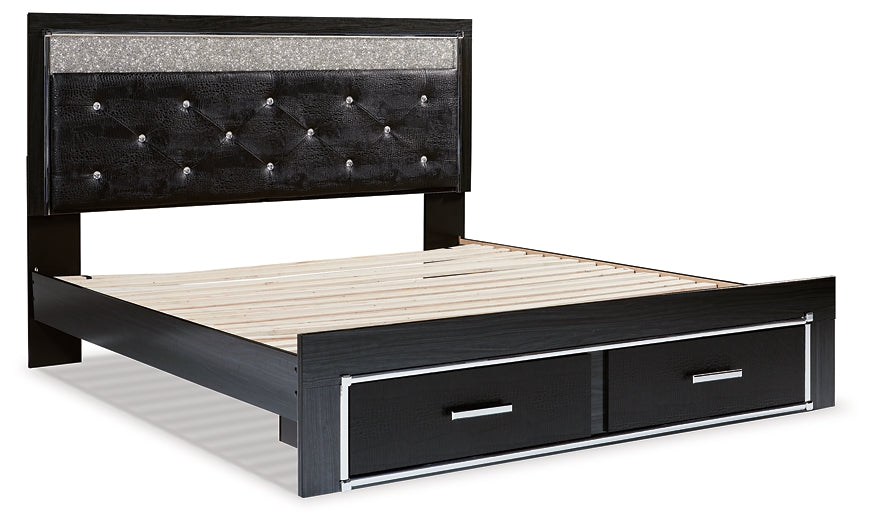 Kaydell King Upholstered Panel Storage Platform Bed with Mirrored Dresser, Chest and 2 Nightstands at Cloud 9 Mattress & Furniture furniture, home furnishing, home decor