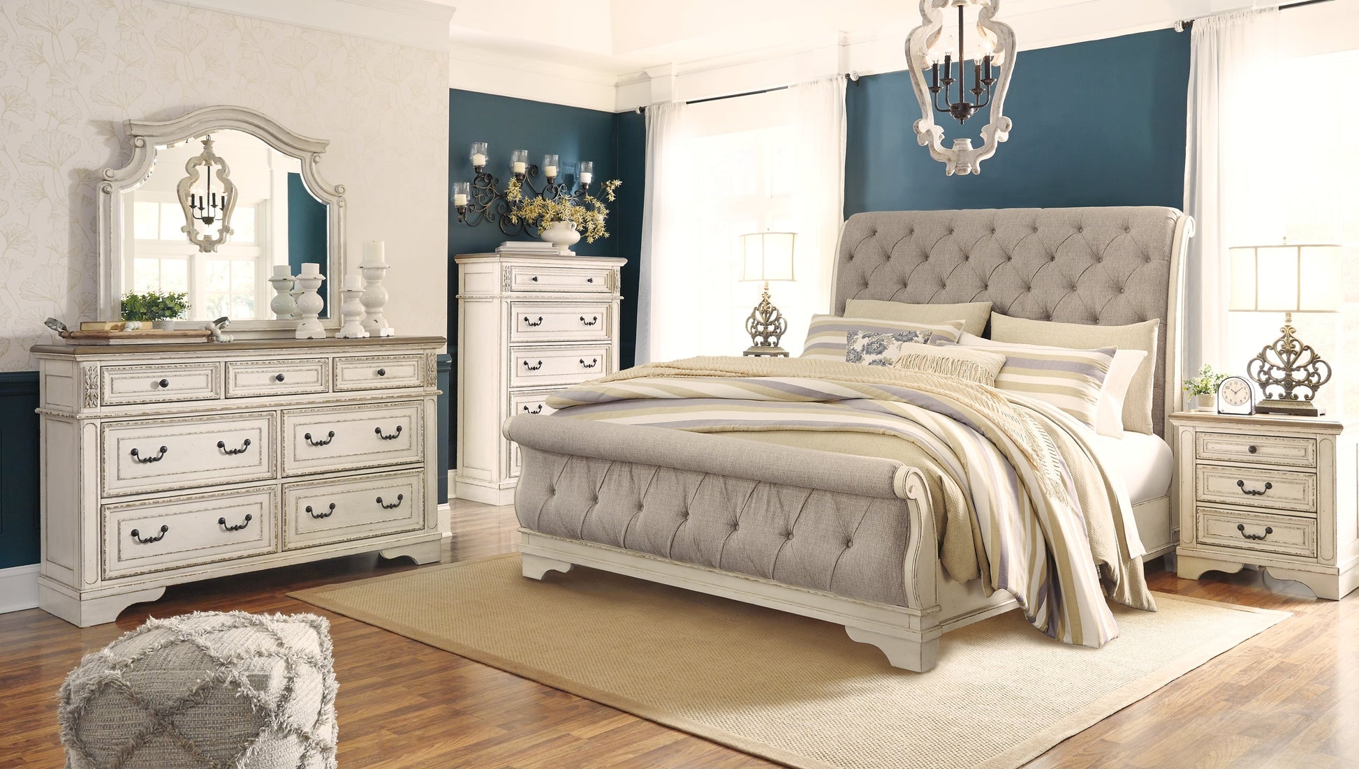 Realyn Queen Sleigh Bed with Mirrored Dresser, Chest and 2 Nightstands at Cloud 9 Mattress & Furniture furniture, home furnishing, home decor