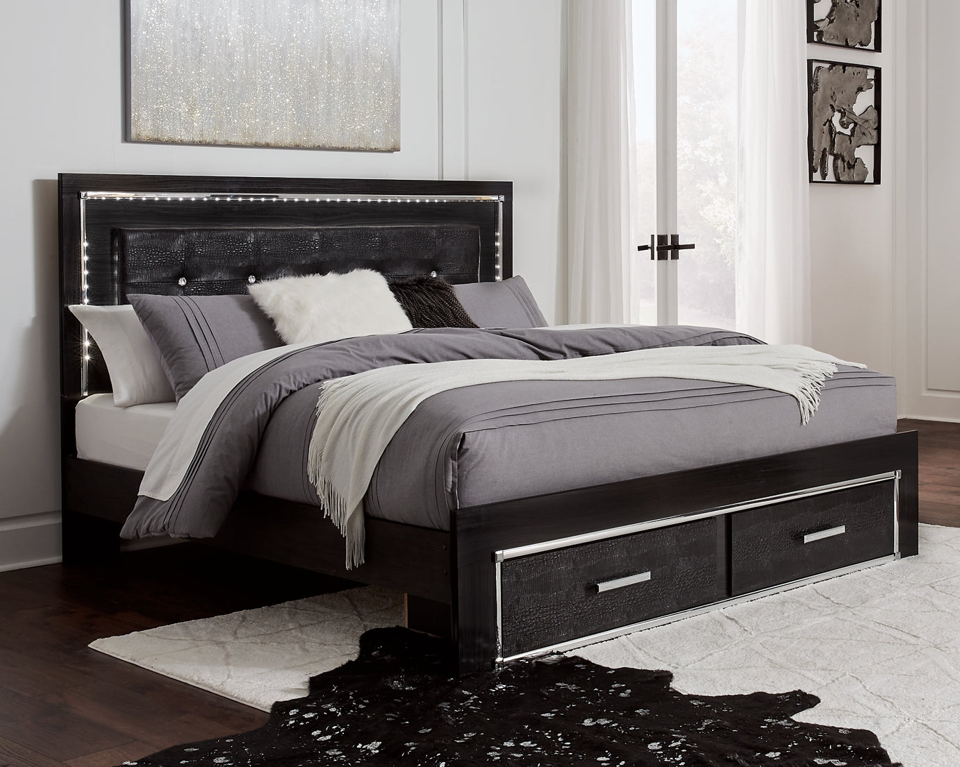 Kaydell King Panel Bed with Storage with Mirrored Dresser and Chest at Cloud 9 Mattress & Furniture furniture, home furnishing, home decor