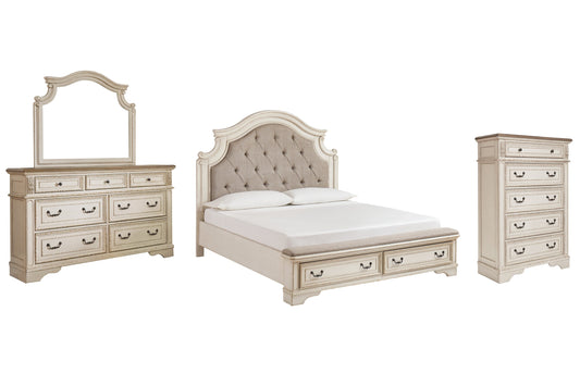 Realyn California King Upholstered Bed with Mirrored Dresser and Chest at Cloud 9 Mattress & Furniture furniture, home furnishing, home decor
