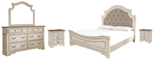 Realyn Queen Upholstered Panel Bed with Mirrored Dresser and 2 Nightstands at Cloud 9 Mattress & Furniture furniture, home furnishing, home decor