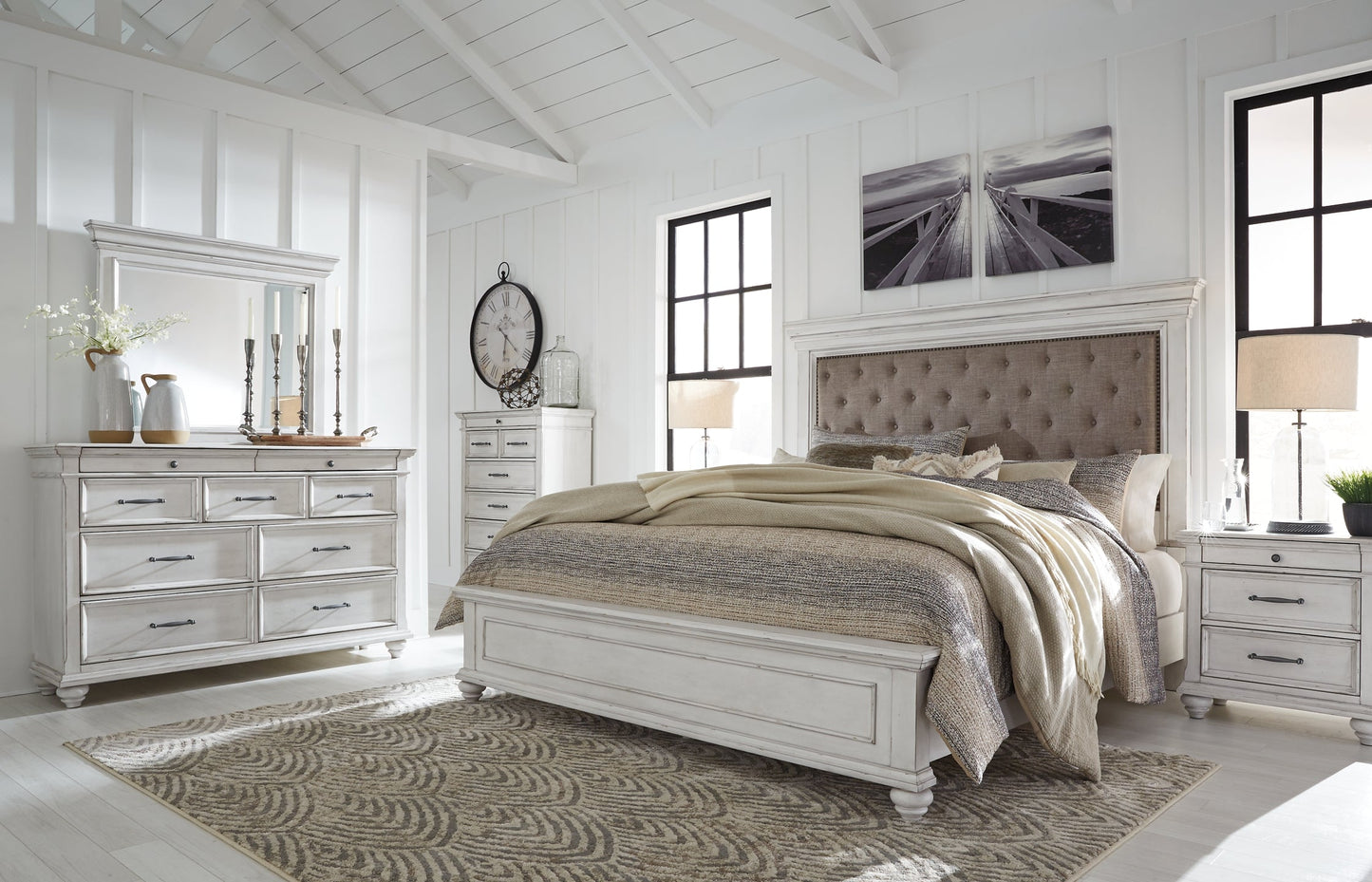 Kanwyn Queen Panel Bed with Mirrored Dresser, Chest and Nightstand at Cloud 9 Mattress & Furniture furniture, home furnishing, home decor
