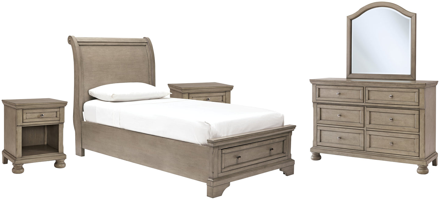 Lettner Twin Sleigh Bed with Mirrored Dresser and 2 Nightstands at Cloud 9 Mattress & Furniture furniture, home furnishing, home decor