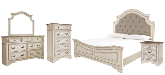 Realyn Queen Upholstered Panel Bed with Mirrored Dresser, Chest and Nightstand at Cloud 9 Mattress & Furniture furniture, home furnishing, home decor
