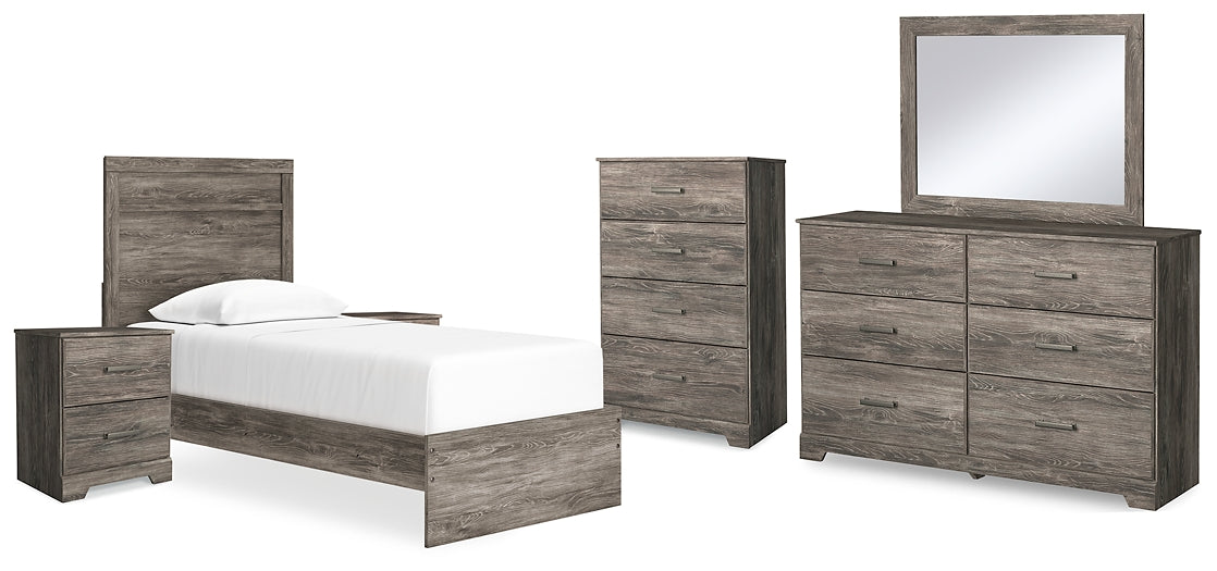 Ralinksi Twin Panel Bed with Mirrored Dresser, Chest and 2 Nightstands at Cloud 9 Mattress & Furniture furniture, home furnishing, home decor