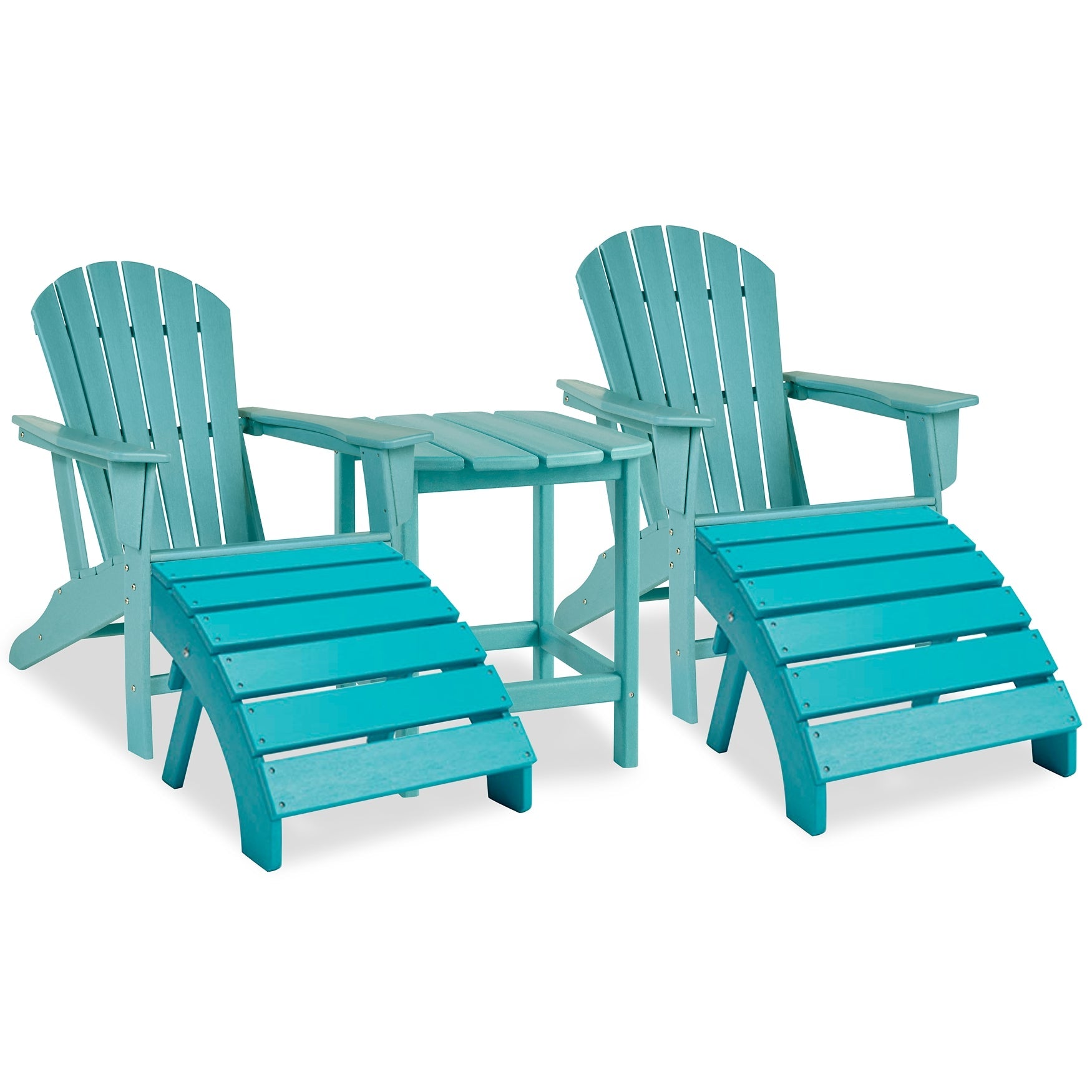 Sundown Treasure 2 Outdoor Adirondack Chairs and Ottomans with Side Table at Cloud 9 Mattress & Furniture furniture, home furnishing, home decor
