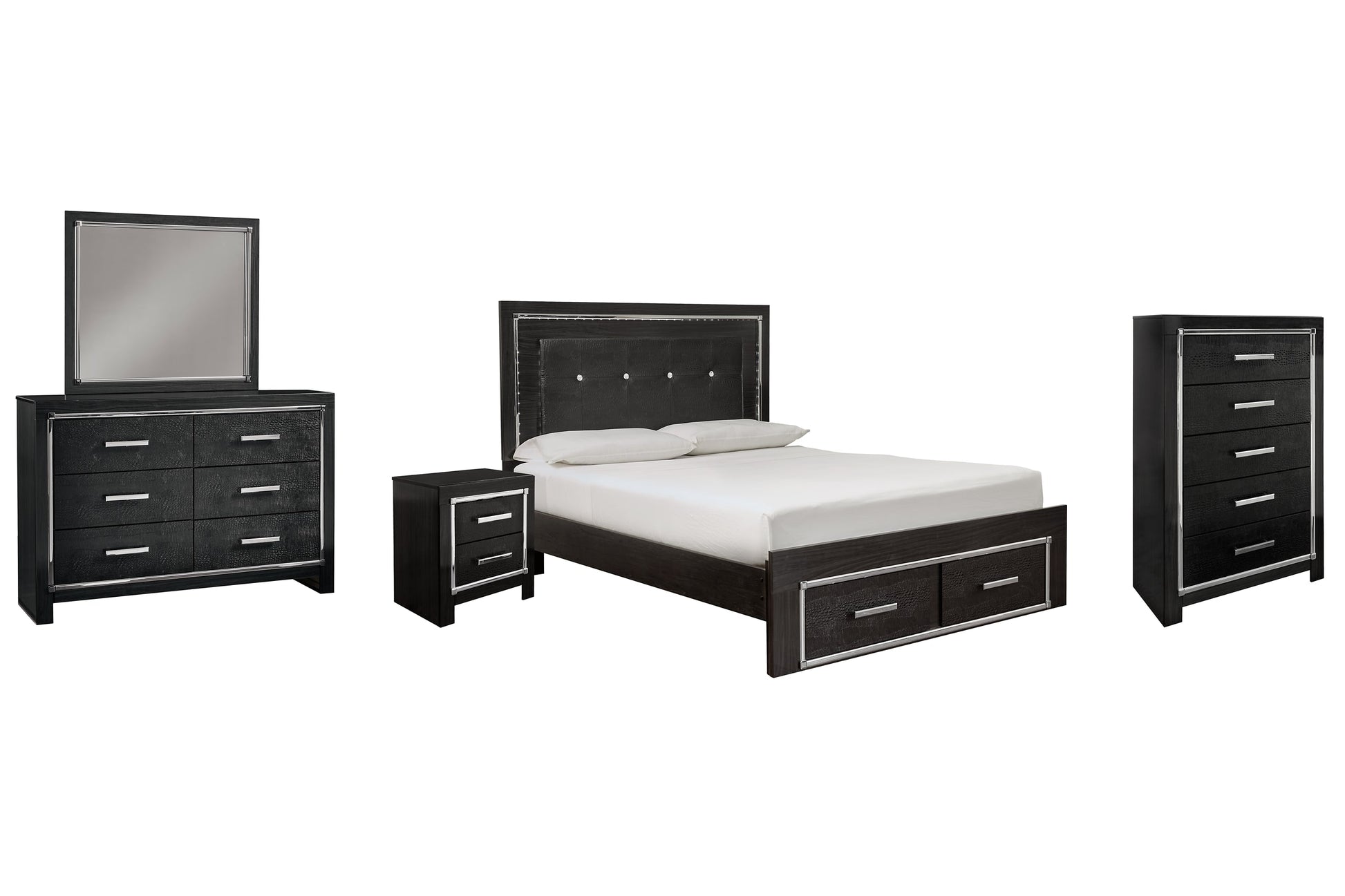 Kaydell Queen Panel Bed with Storage with Mirrored Dresser, Chest and Nightstand at Cloud 9 Mattress & Furniture furniture, home furnishing, home decor