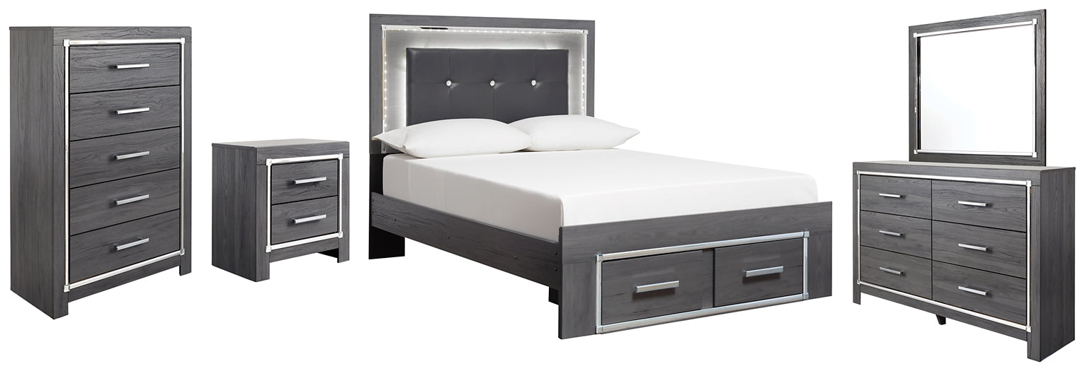 Lodanna Full Panel Bed with 2 Storage Drawers with Mirrored Dresser, Chest and Nightstand at Cloud 9 Mattress & Furniture furniture, home furnishing, home decor