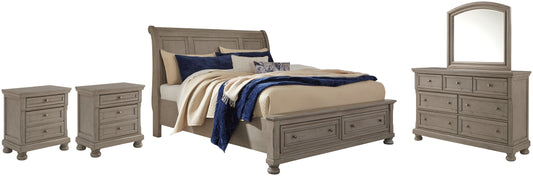 Lettner California King Sleigh Bed with Mirrored Dresser and 2 Nightstands at Cloud 9 Mattress & Furniture furniture, home furnishing, home decor