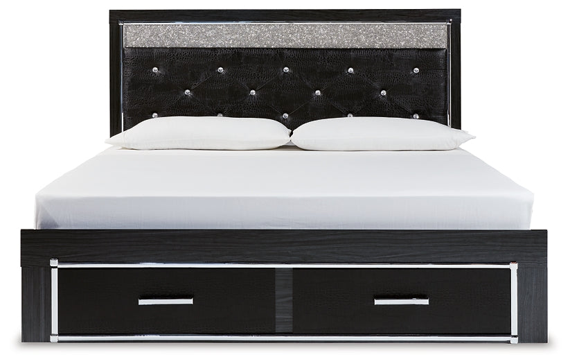 Kaydell King Upholstered Panel Storage Platform Bed with Mirrored Dresser, Chest and 2 Nightstands at Cloud 9 Mattress & Furniture furniture, home furnishing, home decor