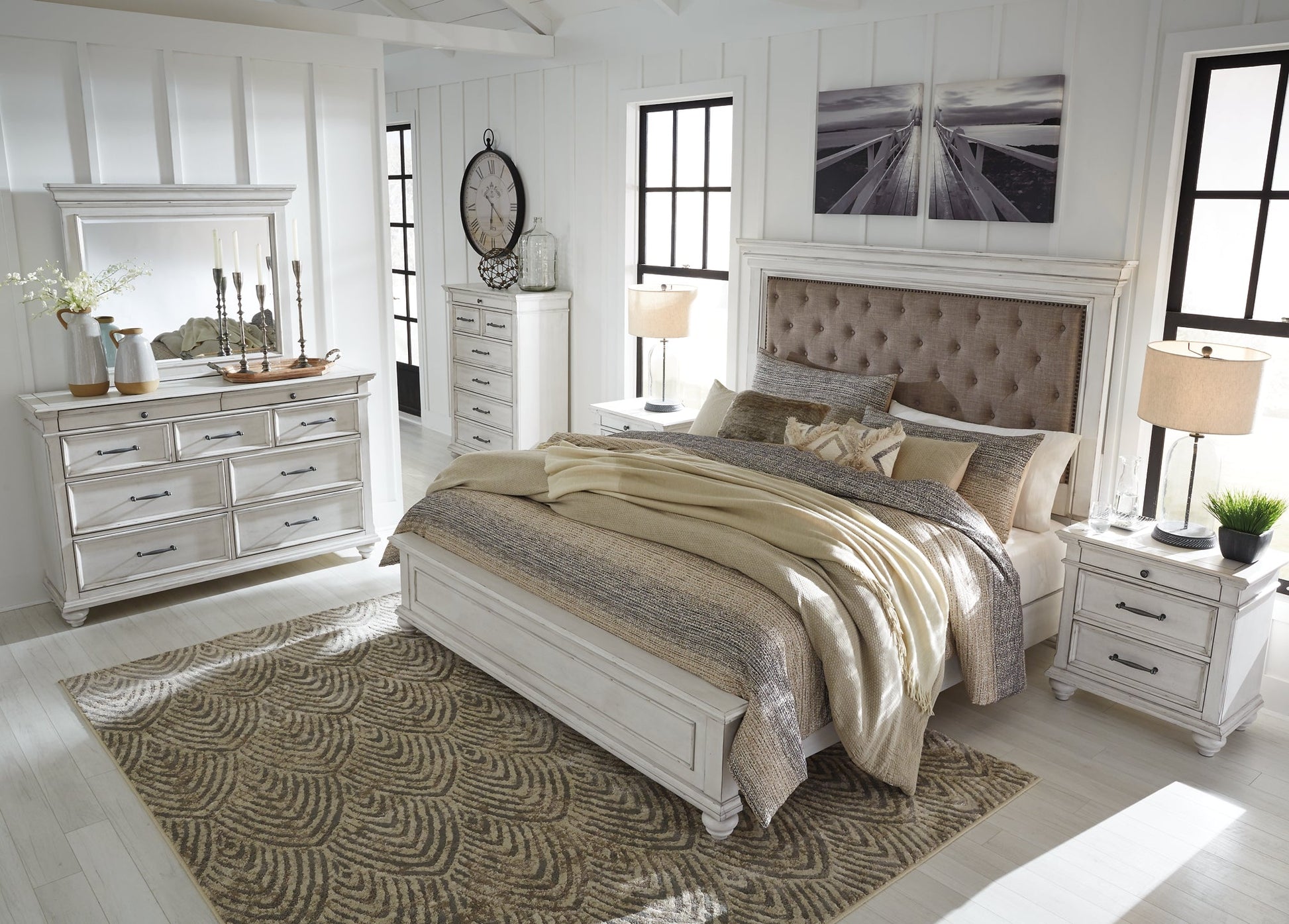 Kanwyn Queen Panel Bed with Mirrored Dresser and Chest at Cloud 9 Mattress & Furniture furniture, home furnishing, home decor