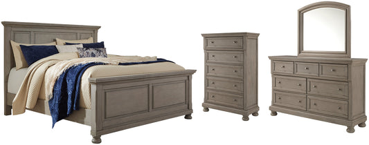 Lettner King Panel Bed with Mirrored Dresser and Chest at Cloud 9 Mattress & Furniture furniture, home furnishing, home decor