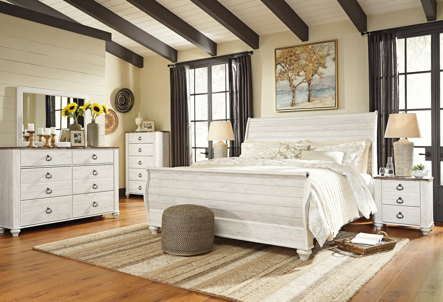 Willowton Queen Sleigh Bed with Mirrored Dresser, Chest and Nightstand at Cloud 9 Mattress & Furniture furniture, home furnishing, home decor