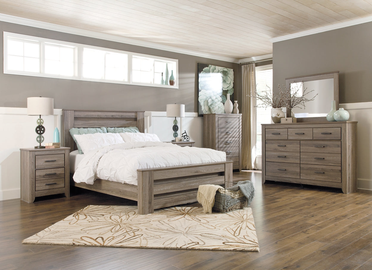 Zelen Queen Panel Bed with Mirrored Dresser, Chest and Nightstand at Cloud 9 Mattress & Furniture furniture, home furnishing, home decor