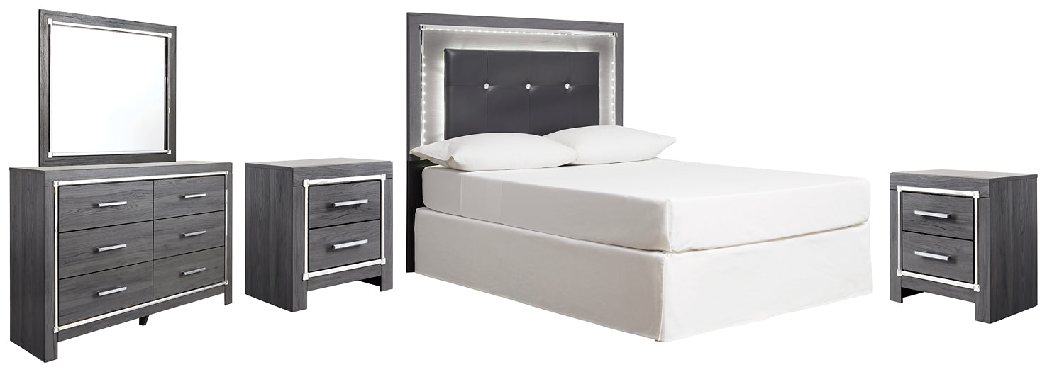 Lodanna Full Upholstered Panel Headboard with Mirrored Dresser and 2 Nightstands at Cloud 9 Mattress & Furniture furniture, home furnishing, home decor