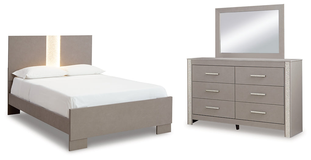 Surancha Queen Panel Bed with Mirrored Dresser at Cloud 9 Mattress & Furniture furniture, home furnishing, home decor